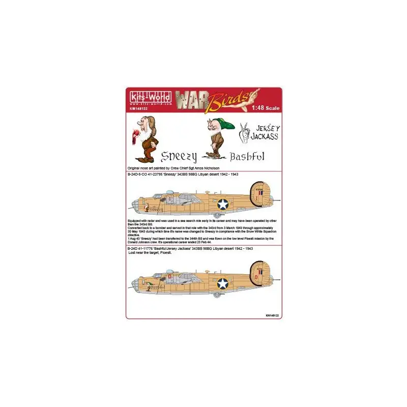 Shop Nu Sticker Geconsolideerde B-24D Liberator 343 BS 98 BG - CO 41-23795 'Sneezy' - B 24D 343 BS 98 BG - CO 41-11776 'Bashful/Jersey J