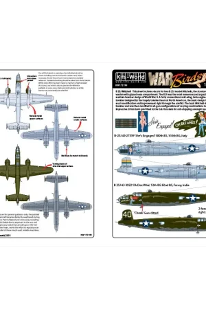 Sticker Noord-Amerikaanse B-25J Mitchell 43-27642 'She's Engaged' 380th BS, 301st BG. B-25J 43-3922 'Oh Dee Whiz' 12e BG 82e BS. Hoge Kwaliteit