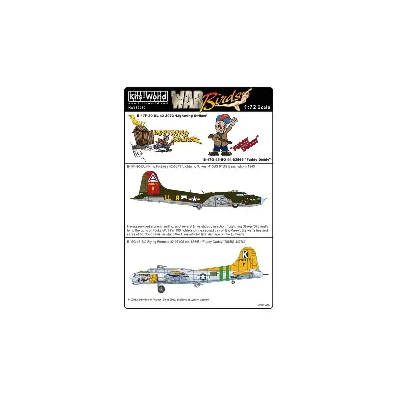 Sticker Boeing B-17F-20-DL Flying Fortress 42-3073 'Lightning Strikes' 410BS 91BG - B-17G-45-BO 42-97400 (44-83563) 'Fuddy Duddy Koop Vandaag