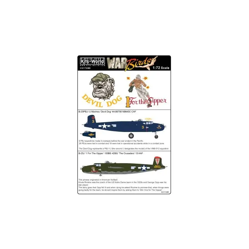 Sticker Noord-Amerikaanse B-25J Mitchell 43-28012 '1 For the Gipper' 100BS 42BG 13AF, Mitchell B-25-PBJ-1J 'Devil Dog' Marines 4 Bestseller