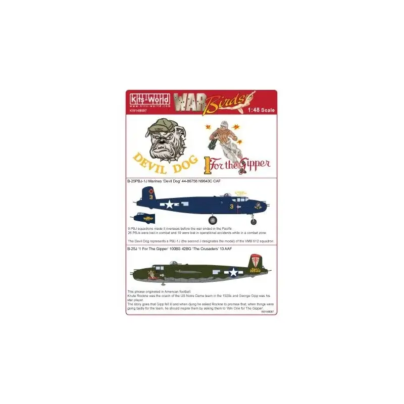 Exclusieve Aanbieding Sticker Noord-Amerikaanse B-25J Mitchell 43-28012 '1 For the Gipper' 100BS 42BG 13AF, Mitchell B-25-PBJ-1J 'Devil Dog' Marines 4