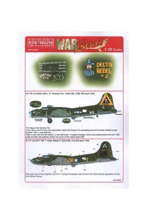 Koopje Sticker Boeing B-17G Flying Fortress 42-32024 WA-L 'K' 'Swamp Fire' 379th BG, 524th BS - B-17F 42-5077 OR-T 'Delta Rebel II' 323