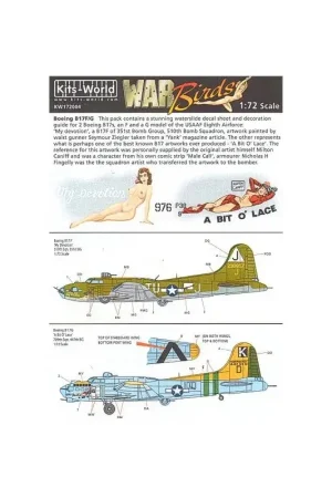 Sticker Boeing B-17F/B-17G Vliegend fort (2) 230857 TU-J/J 'Mijn toewijding'; 297976/K 709th BS 447th BG 'A Bit o' Lace'. Alleen Betaalbaar