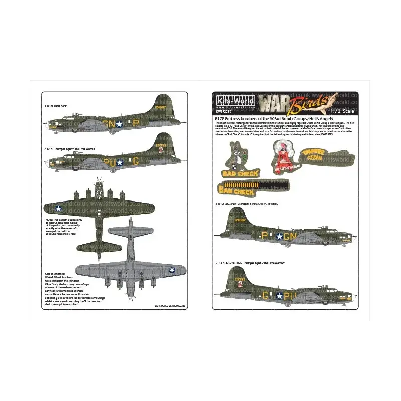 Sticker Boeing B-17F Flying Fortress 41-24587 GN-P Slechte cheque 427th BS 303rd BG.B-17F 42-5393 PU-G Thumper Again/The Little Alleen Vandaag