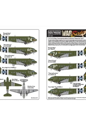 Bestel Nu Sticker Douglas C-47A Dakota 'Boogie Baby' Z4 C-292277 ??' C-47 'Boop B Doop' 8C A-2414089 ??' C-47 'Dat is alles broer' 3X, 292