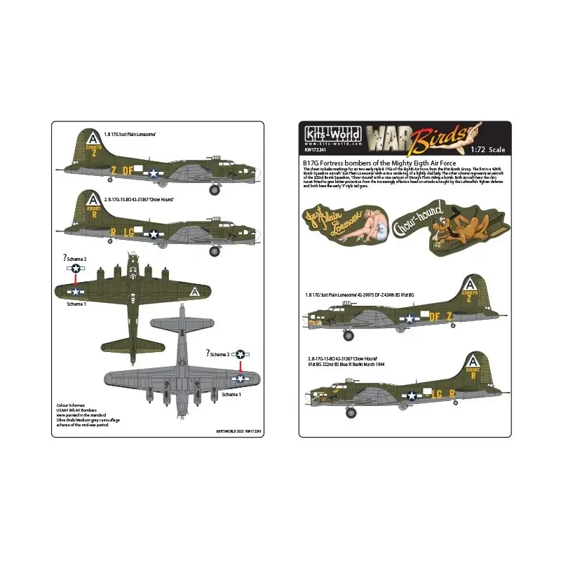 Sticker Boeing B-17Gs Flying Fortress van de 91e BG. B-17G Just Plain Lonesome 42-39975 DF-Z 424th BS 91st BG.B-17G-15-BO 42-313 Hete Deal