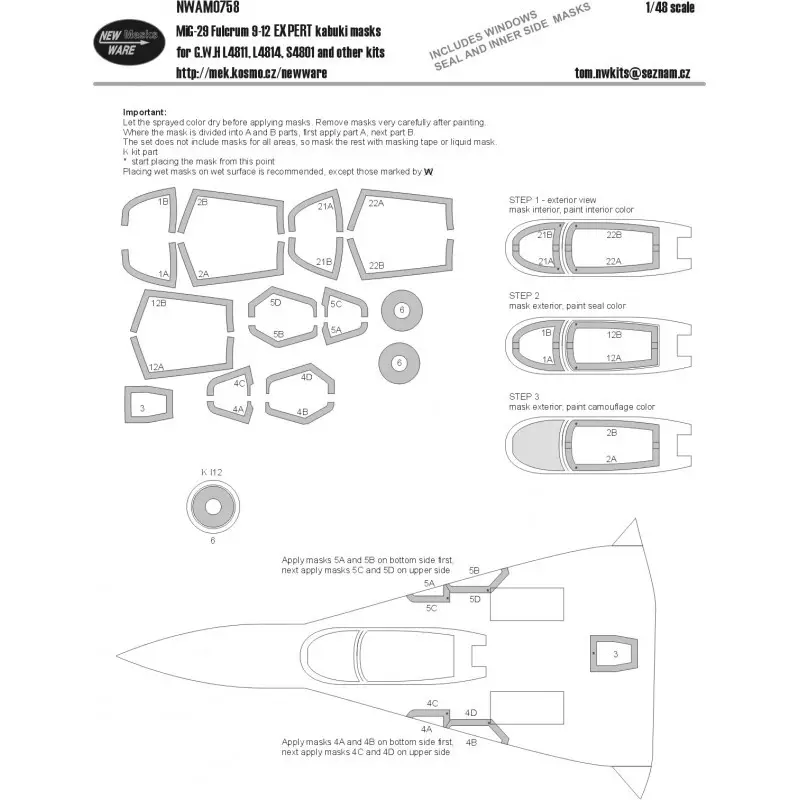 Mikoyan MiG-29 Fulcrum 9-12 EXPERT kabuki maskers vliegtuig luifel Accessoire Express Levering