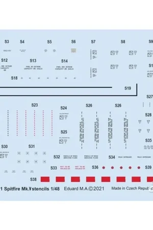 Express Levering Sticker Spitfire Mk.V stencils 1/48 voor EDUARD Decal