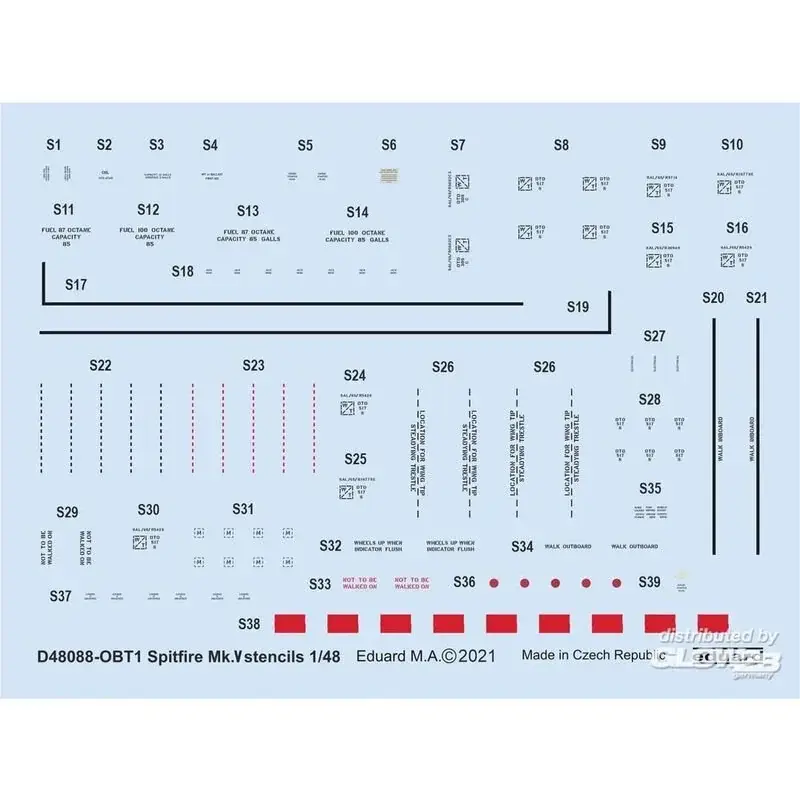 Express Levering Sticker Spitfire Mk.V stencils 1/48 voor EDUARD Decal