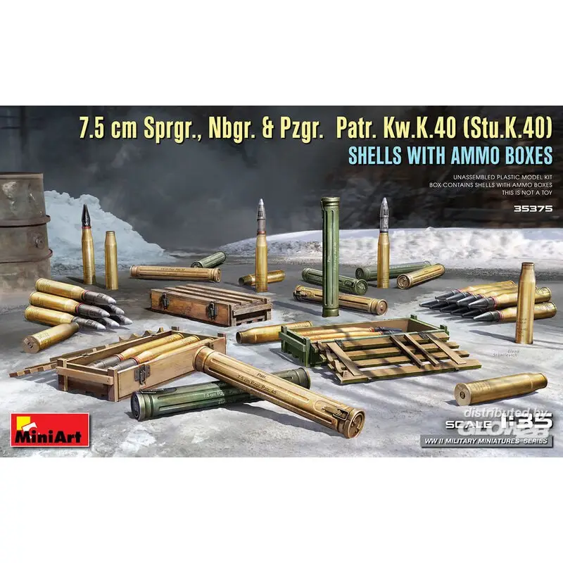7,5 cm Sprgr., Nbgr. & Pzgr. Patr. Kw.K.40 (Stu.K.40) Schelpen met munitiekisten Tijdelijk Beschikbaar