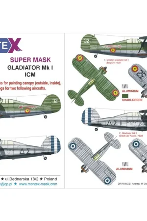 Uitverkoop Gloster Gladiator Mk.I 2 luifelmaskers (buiten & binnen) + markeringsmaskers voor 2 vliegtuigen Griekenland en Spanje