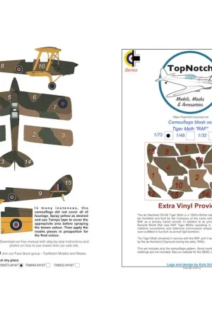 de Havilland Tiger Moth RAF camouflagepatroon verfmasker (ontworpen voor gebruik met Airfix kits) Bestel Nu