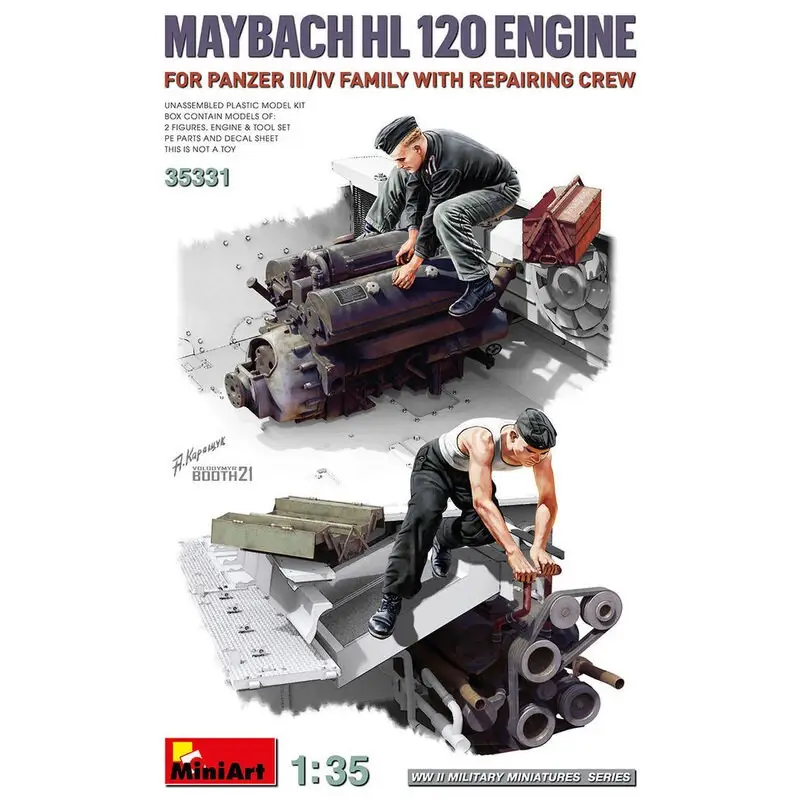 Maybach HL 120-motor voor Panzer III / IV-familie met reparatieploeg Figuren Merkproduct