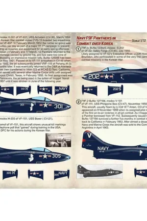 Sticker Navy Grumman F9F-2 / F9F-3 Panthers in Combat over Korea / 72-372 / 1. F9F-3, BuNo 123025, modex S-202 van VF-52, Valle Koopje