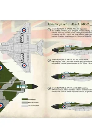 Sticker Gloster Javelin Mk.1 Mk.2 Deel 1 / 72-370 / 1. Javelin F (AW) Mk 1, XA 558, A No. 87 Squadron.2. Javelin F (AW) Mk 2 Rechtstreeks Van De Fabrikant
