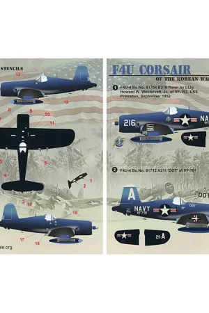 Sticker Vought F4U Corsair De complete set 1,5 blad Decal Gereduceerde Prijs