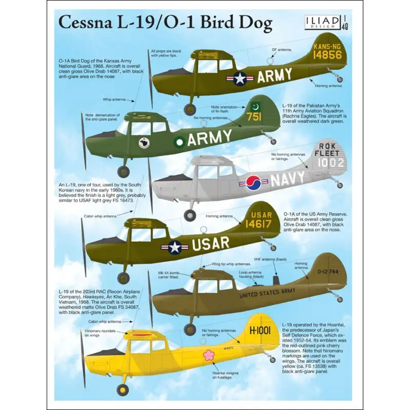Must-Have Sticker Cessna L-19 / 0-1 Birdog O-1A Bird Dog van de Kansas Guard National Guard, 1968 L-19 van het 11e Army Aviation Squadro