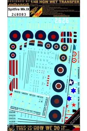 Gecertificeerd Sticker Supermarine Spitfire Mk.IXC / Mk.IXE - Markeringen + stencils (ontworpen voor gebruik met Eduard-kits) Inhoudnatte tra