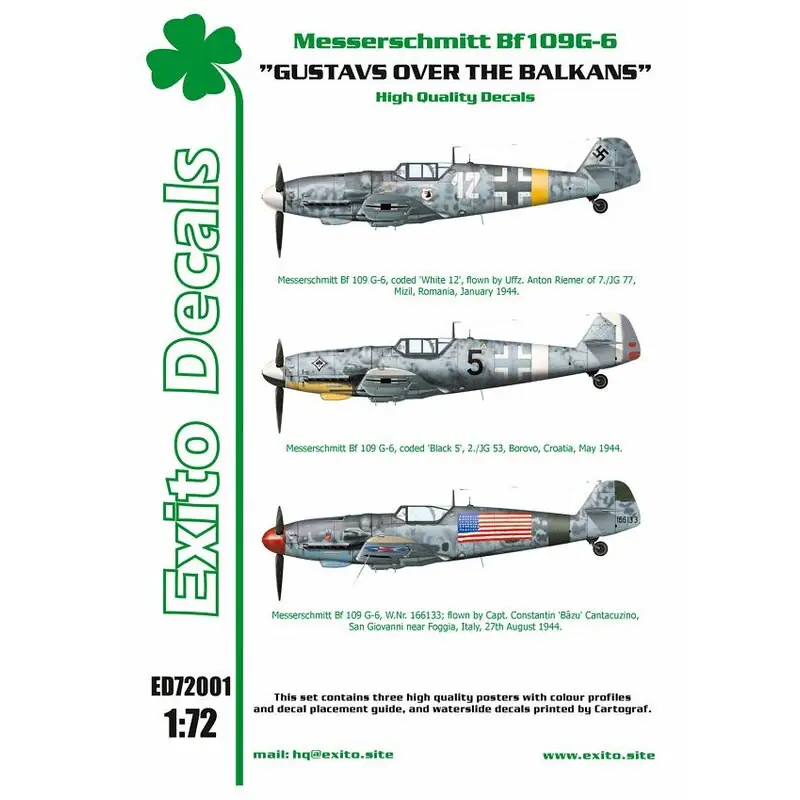 Sticker Messerschmitt Bf-109G-6, 'White 12', gevlogen door Uffz.Anton Riemer van 7./JG 77, Mizil, Roemenië, januari 1944. Messe Lage Kosten