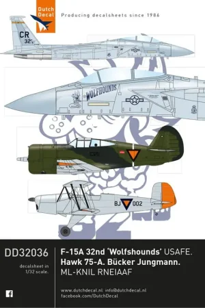 Betaalbaar Sticker Curtiss-Hawk H-75A-4, Bucker Jungmann RNEIAAF.McDonnell F-15A Eagle 32nd TFS 'Wulfshund' [Curtiss-Hawk H-75M]