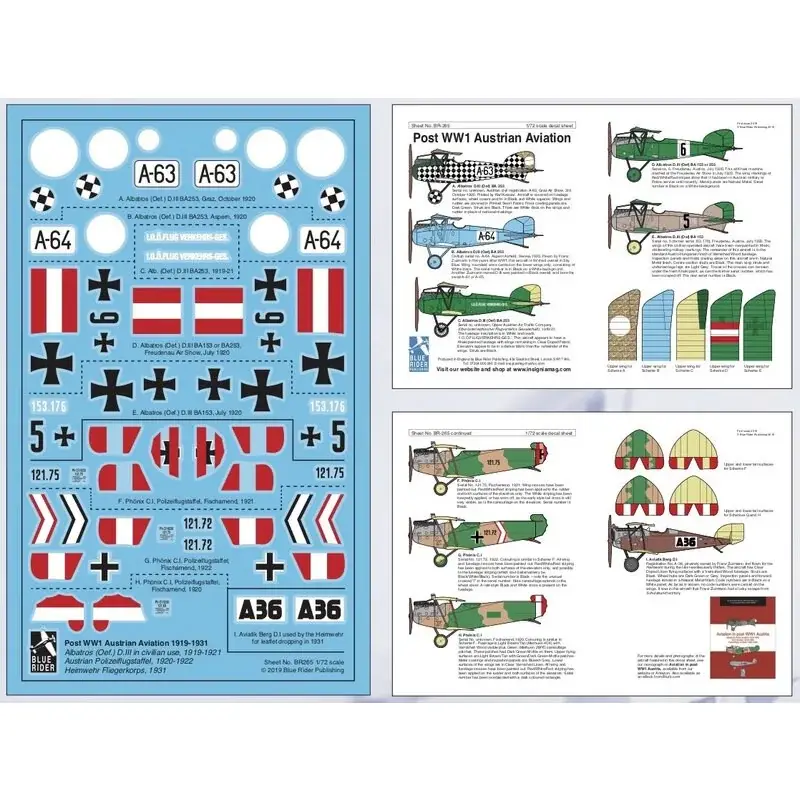 Sticker na WOI Oostenrijkse luchtvaart.Oostenrijkse luchtvaart uit de periode 1919-1931.Decals zijn inbegrepen voor Albatros ( Korting
