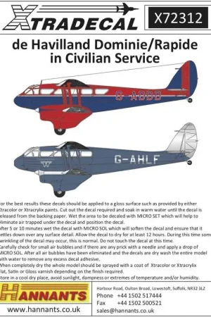 Tijdelijk Beschikbaar Sticker de Havilland Rapide in Civilian Service (6) G-ADDD geëxploiteerd door de King's Flight 1935.G-ADAL geëxploiteerd door Hi