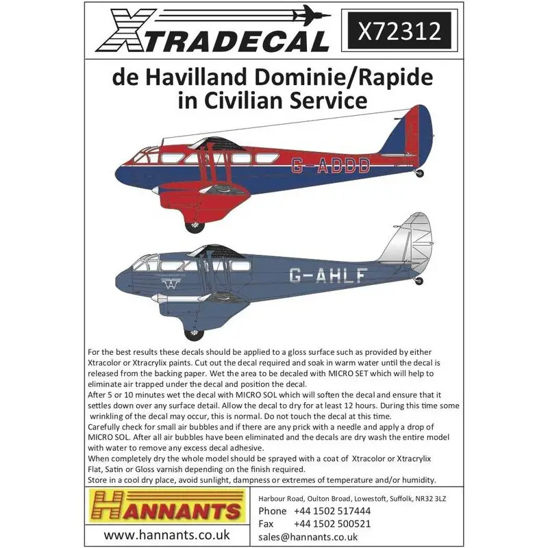 Tijdelijk Beschikbaar Sticker de Havilland Rapide in Civilian Service (6) G-ADDD geëxploiteerd door de King's Flight 1935.G-ADAL geëxploiteerd door Hi