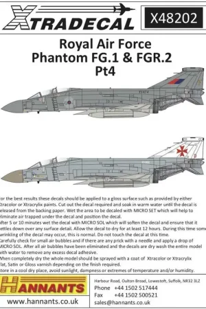 Direct Verzonden Sticker McDonnell-Douglas Phantom FG.1 / FGR.2 (7) FGR.2 XV403 / A 54 Sqn RAF Coningsby UK 1972; FGR.2 XV466 / D / 'Desperation'