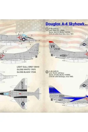 Sticker Douglas A-4 Skyhawk.Deel 1 1. A-4B (A4D-2) Eenheid: VMA-121, USMC Serie: 802 / VK (BuNo.142938).CVA-43 USS Coral Sea, Korting