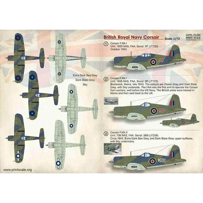 Koop Online Sticker Britse Royal Navy Corsair1.Corsair F.Mk.I.Eenheid: 1855 NAS, FAA.Serie: 5F (JT150) oktober 1943.2.Corsair F.Mk.I.Eenh
