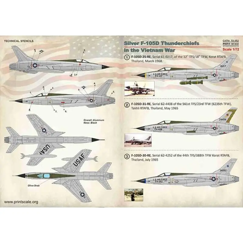 Gereduceerde Prijs Sticker Silver Republic F-105D Thunderchiefs in de Vietnam-oorlog 1. F-105D-25-RE, Serie 61-0217, van de 12e TFS / 18e TFW, Kora