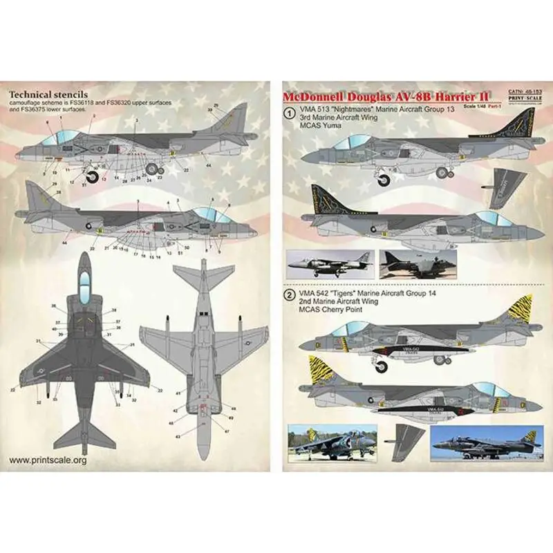 Aanbieding Sticker McDonnell-Douglas AV-8B Harrier II Deel 1 1. VMA 513 "Nachtmerries" Marine Aircraft Group 13 3rd Marine Aircraft Wing MC