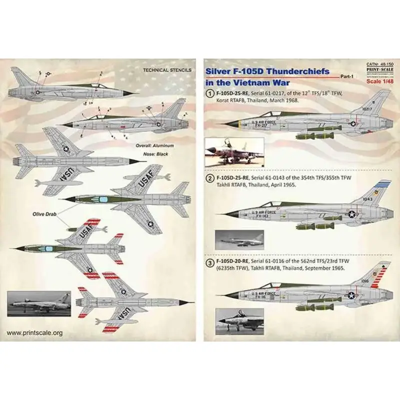 Direct Beschikbaar Sticker Silver Republic F-105D Thunderchiefs in de Vietnamoorlog Deel 1 1. F-105D-25-RE, Serie 61-0217, van de 12e TFS / 18e TFW
