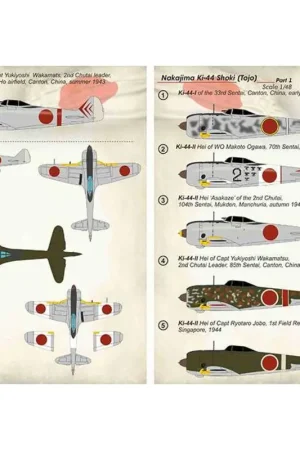 Sticker Nakajima Ki-44 Shoki Deel-11.Ki-44-l van de 33e Sentai, Canton, China, begin 1943.2.Ki-44-ll Hei van WO Makoto Ogawa, Op = Op