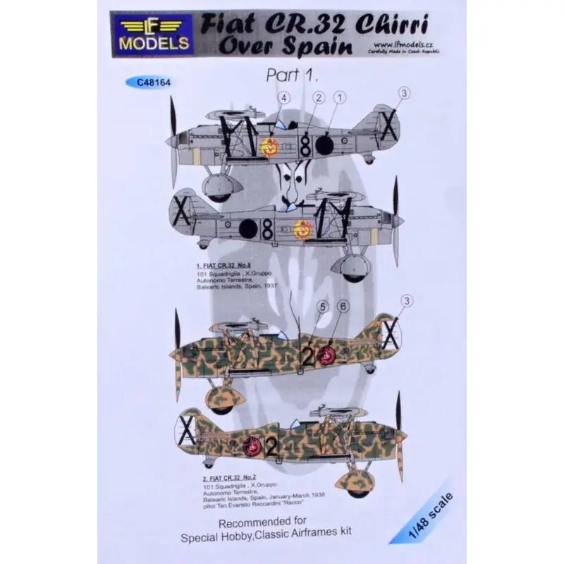 Sticker Fiat CR.32 Chirri over Spanje Pt.1 (ontworpen voor gebruik met speciale hobby- en klassieke airframesets) Veilige Betaling