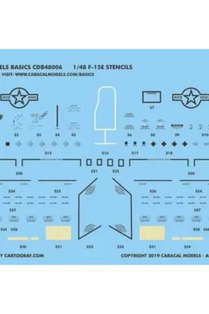 Sticker McDonnell F-15E Eagle-stencils en nationale insignes Dit basisblad biedt accuraat ontworpen en geschaalde algemene stenc Actieprijs