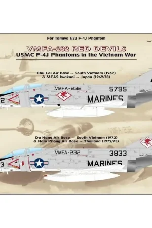 Bestseller Sticker VMFA-232 Rode Duivels - USMC McDonnell F-4J Phantoms in de oorlog in Vietnam.Dit gelimiteerde 1/32 stickervel dekt een