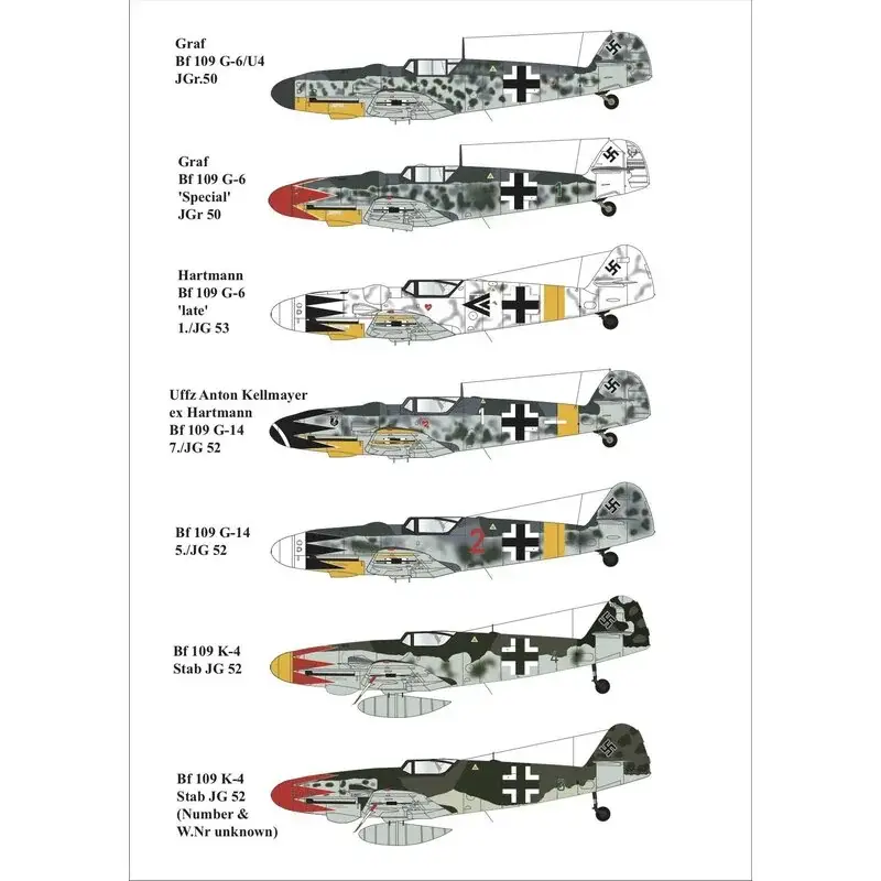 Sticker Messerschmitt Bf-109G-6 Wit 1Bf-109G-14 Dubbel ChevronBf-109G-14 Rood 2Herman Graf's G-6 'Speciaal groen 1Bf-109K-4 Zwar Bestel Nu