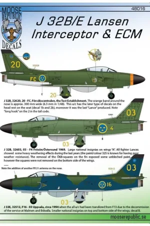 Sticker SAAB J-32B / E 'Lansen' Interceptor & ECM Decal Aanbieding