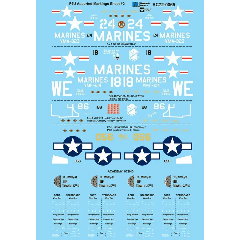 Sticker Vought F4U-1 Assortiment markeringen Blad 2 Decal Nieuw