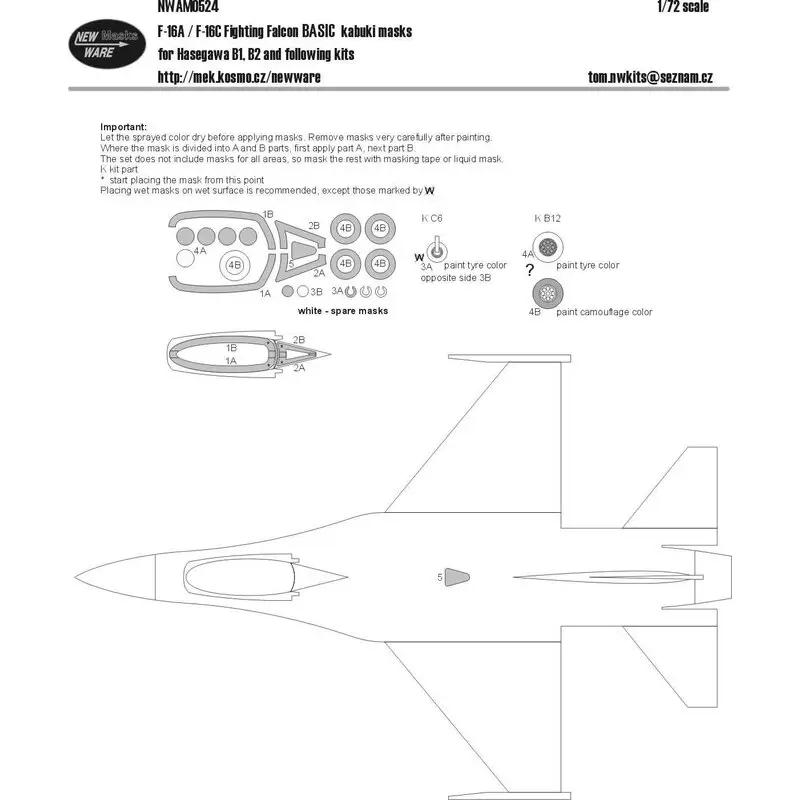 Beperkt Aanbod General-Dynamics F-16A / Lockheed-Martin F-16C Falcon Fighting BASIC kabuki maskers vliegtuigluifel, wielen, camouflagedetail (o