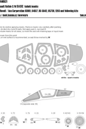 Dassault Rafale C / M BASIC kabuki masksaircraft luifel, andere heldere delen, wielen (ontworpen voor gebruik met Monogram en Re Exclusieve Aanbieding