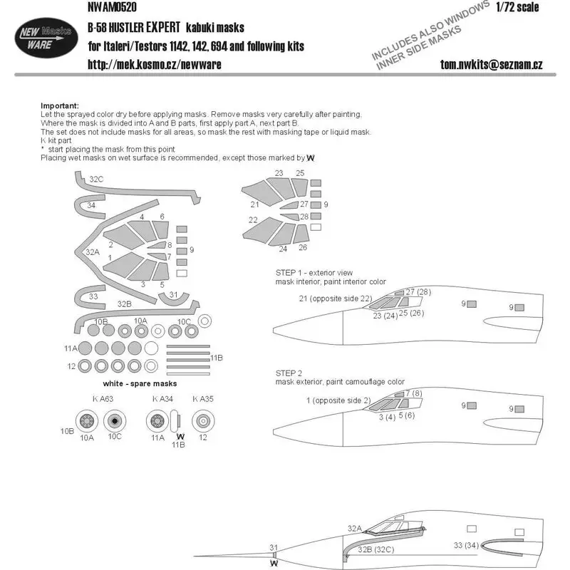 Bestel Nu Convair B-58 Hustler EXPERT kabuki maskeert vliegtuigluifel inclusief binnenzijde maskers, wielen, antiverblindingsscherm en and