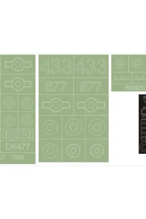 Koopje Fairey Firefly Mk.I 2 luifelmaskers (buiten en binnen) + 3 insigniamaskers (ontworpen om te worden gebruikt met trommeldetectors