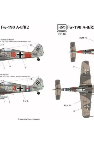 Sticker Focke-Wulf Fw-190A-8 / R2 (Sau red ur 16, red 4 Schwarzer panter) Decal Gereduceerde Prijs