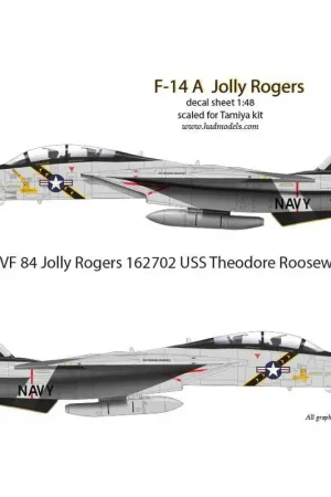Sticker Grumman F-14A Tomcat VF-84 Jolly Rogers deel 1 USS Theodore Roosevelt 1987 Decal Koopje
