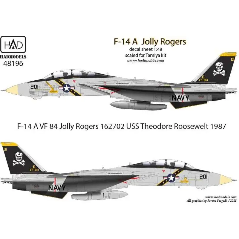 Sticker Grumman F-14A Tomcat VF-84 Jolly Rogers deel 1 USS Theodore Roosevelt 1987 Decal Koopje