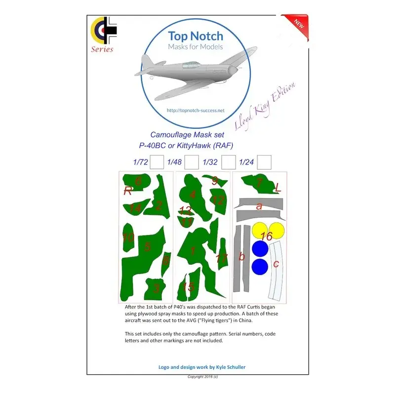 Curtiss P-40B / P-40C Kittyhawk patroon van de camouflage verf Mask Accessoire Alleen Vandaag