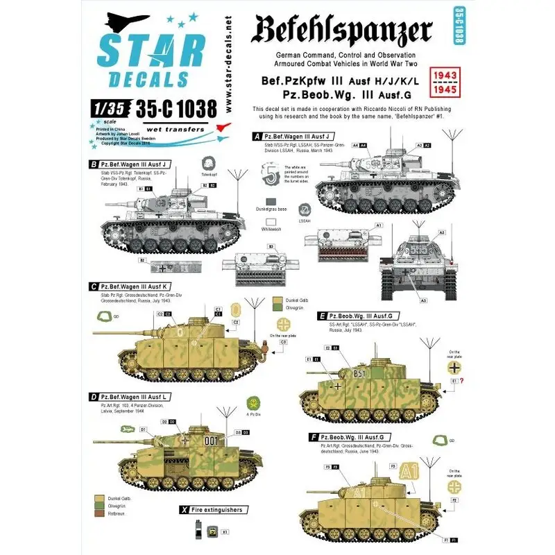 Pz.Bef.Wagen III Ausf H / J / K / L en Pz.Beob.Wagen.III Ausf G.Befehlspanzer (3).Duitse Command, Control and Observation Tank Rechtstreeks Van De Fabrikant