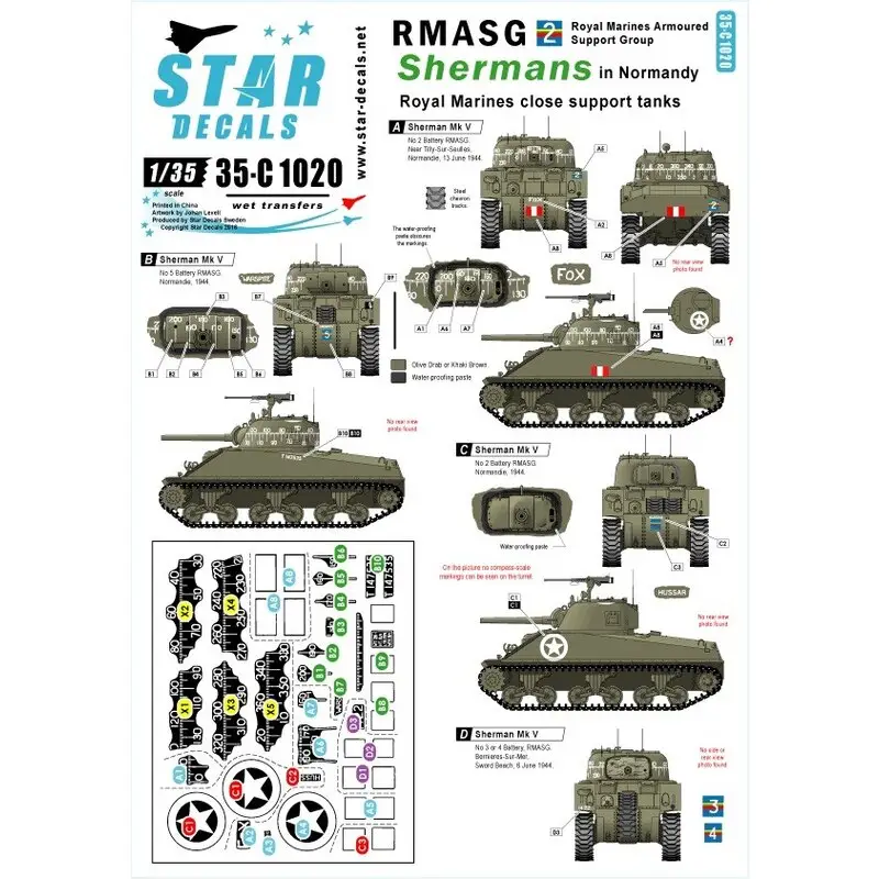 Koop Vandaag RMASG Shermans - Royal Marines tanks in Normandië.Sherman Mk.V Decal